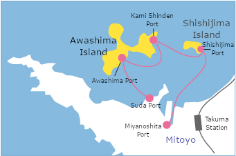 diagram of ferry routes in mitoyo